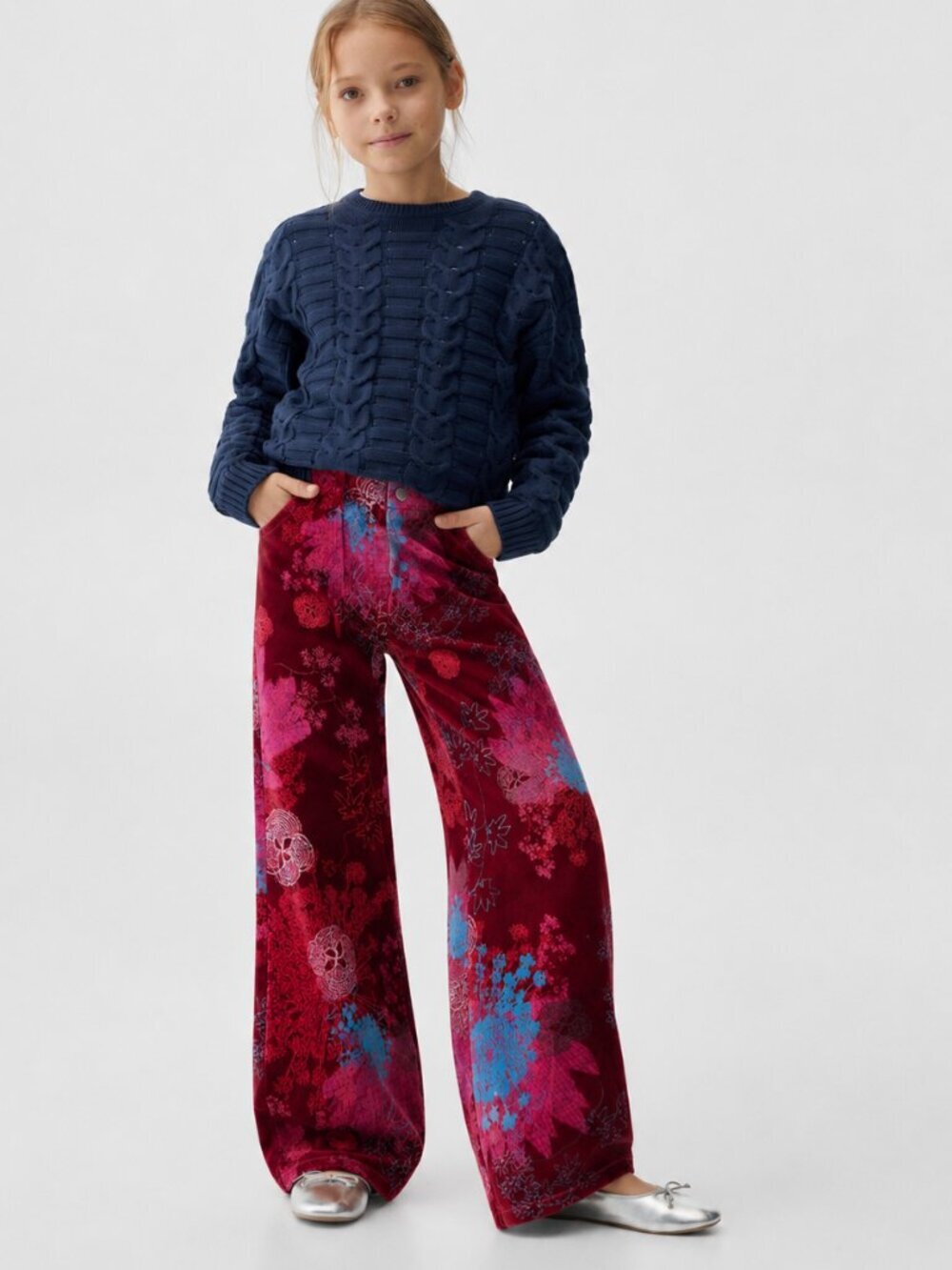 KENZO Girls Bell Bottoms Size 6 Wide Leg Pants High Rise Velvet Abstract